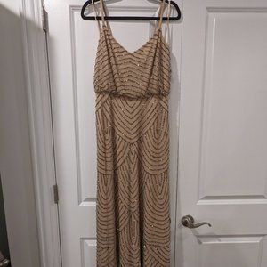Adrianna Papell Hand Beaded Blouson Long Sleeveless Gown Size 12P